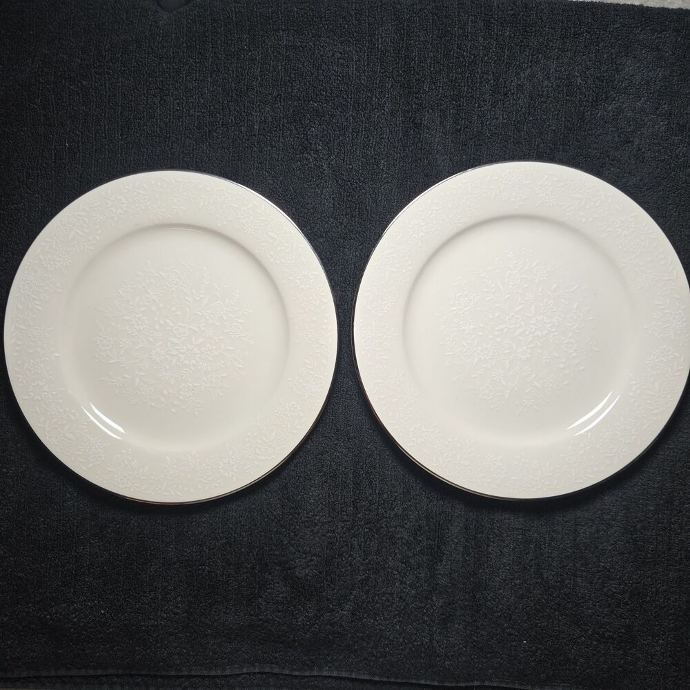 Vintage Noritake Ivory China Affection 7192 Salad Plates 8.5" Set of 2 Platinum